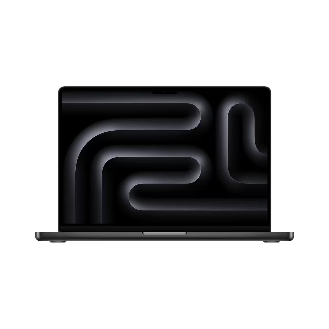 Black apple macbook m4 with abstract design on a white background